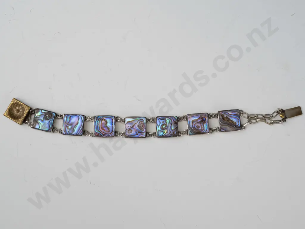 silver paua shell bracelet stamped silver Image 1++