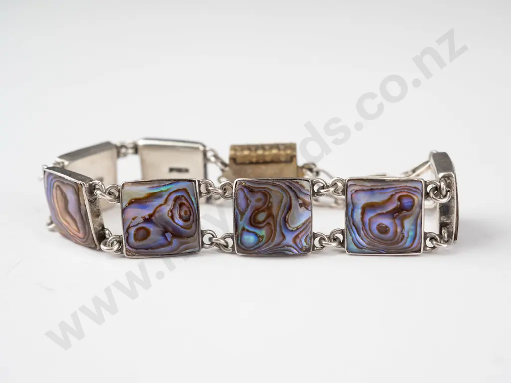 silver paua shell bracelet stamped silver Image 1++