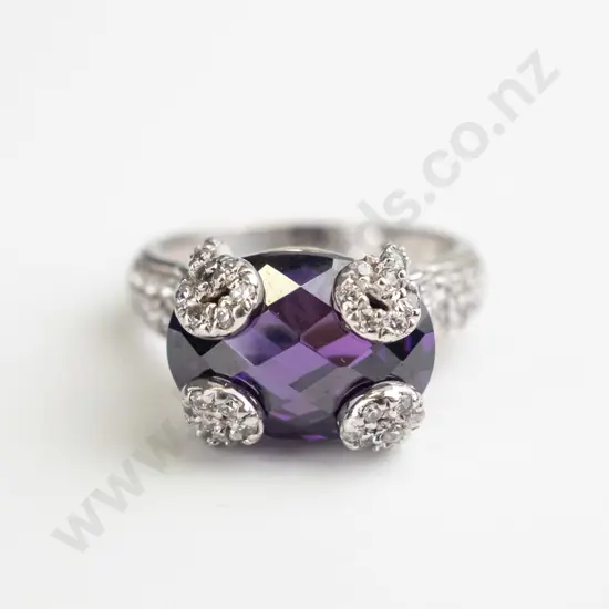 sterling silver cz & purple stone ring stamped 925