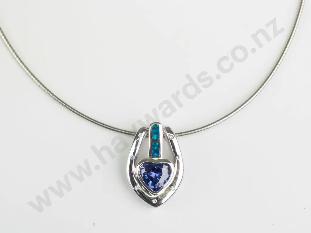 sterling silver opal & amethyst necklace stamped 925  - 14gms Image 1++