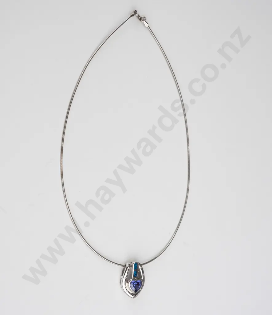 sterling silver opal & amethyst necklace stamped 925  - 14gms Image 1++