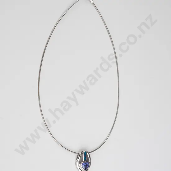 sterling silver opal & amethyst necklace stamped 925  - 14gms