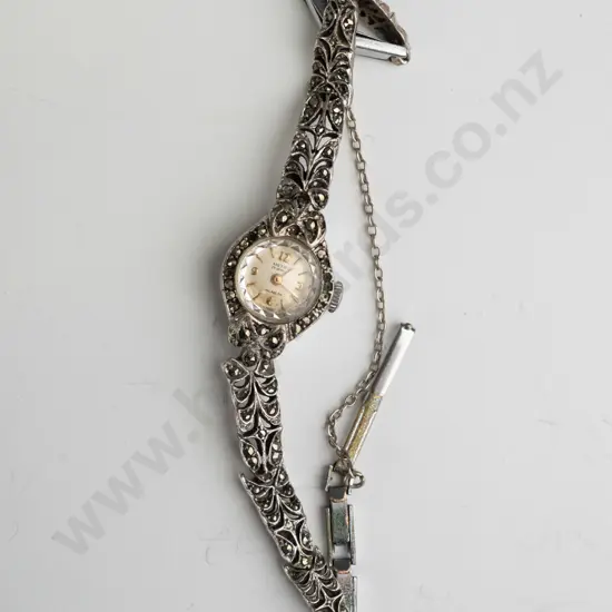 marcasite watch with safety chain