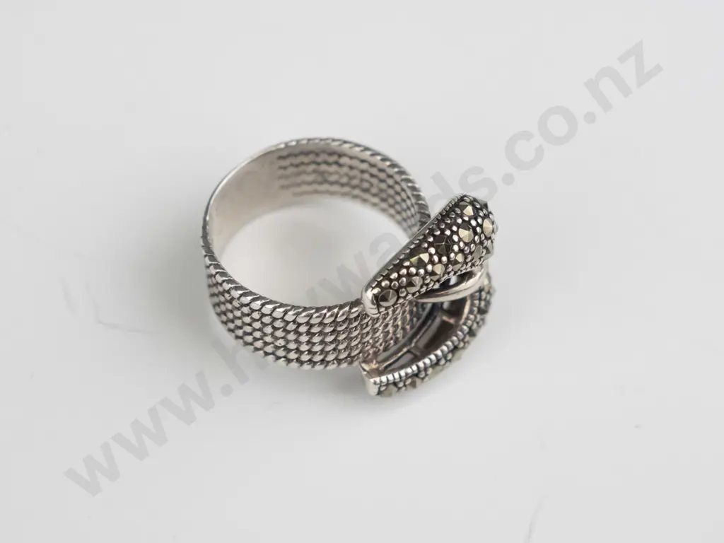 large sterling silver marcasite buckle ring no mark Image 1++