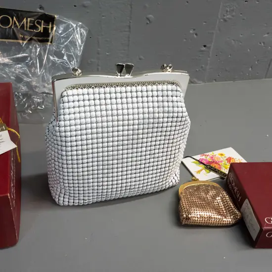 2 retro Australian Glomesh purses in original boxes - larger white and smaller coppery-gold tone. Larger box 220x190