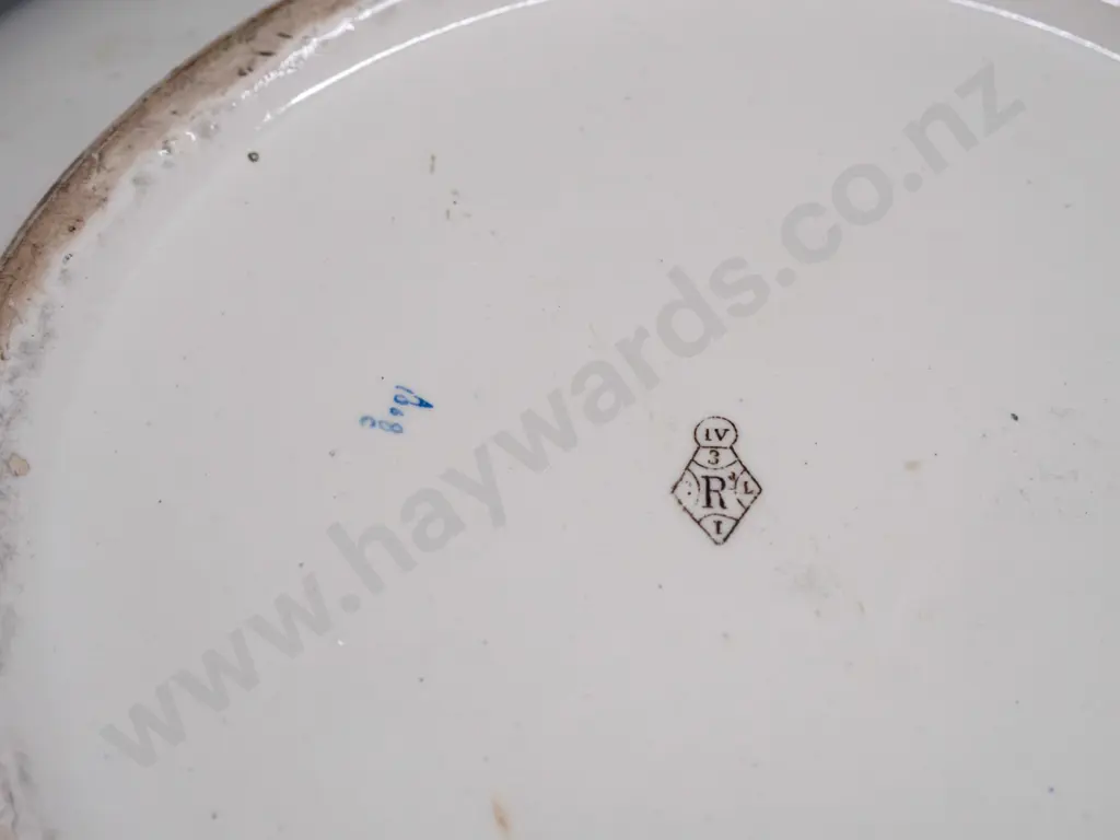 large bowl / basin with prunus motif decoration with frilled top edge - unknown maker's marks H-125 D-390 Image 1++