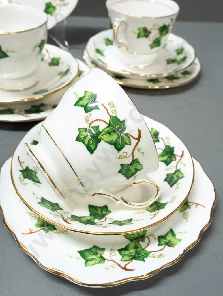 Colclough ivy pattern tea ware - 6 trios & cake plate W-230, with 3 spare plates and 4 saucers Image 1++