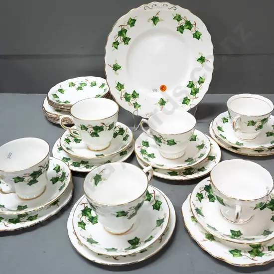 Colclough ivy pattern tea ware - 6 trios & cake plate W-230, with 3 spare plates and 4 saucers