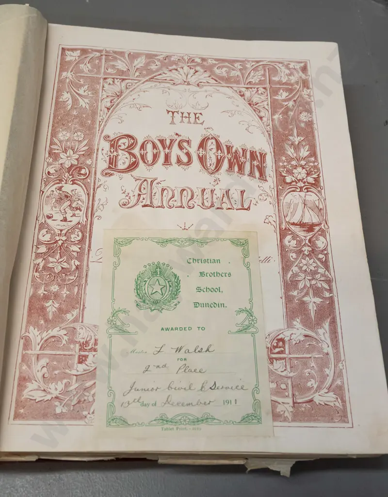 vintage 1911 Boys Own Annual with school presentation label. H-290 W-220 Image 1++