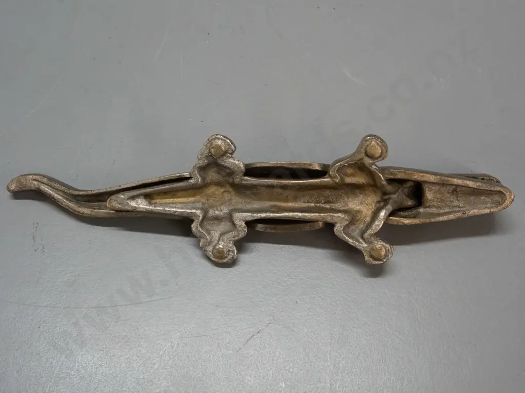 vintage cast metal crocodile nutcracker (worn chrome over brass?) L-360 Image 1++