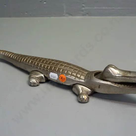 vintage cast metal crocodile nutcracker (worn chrome over brass?) L-360