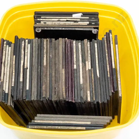 50 vintage glass lantern slides - scenic views, mostly Jerusalem & holy lands, Europe, Asia, etc - varying conditions w/