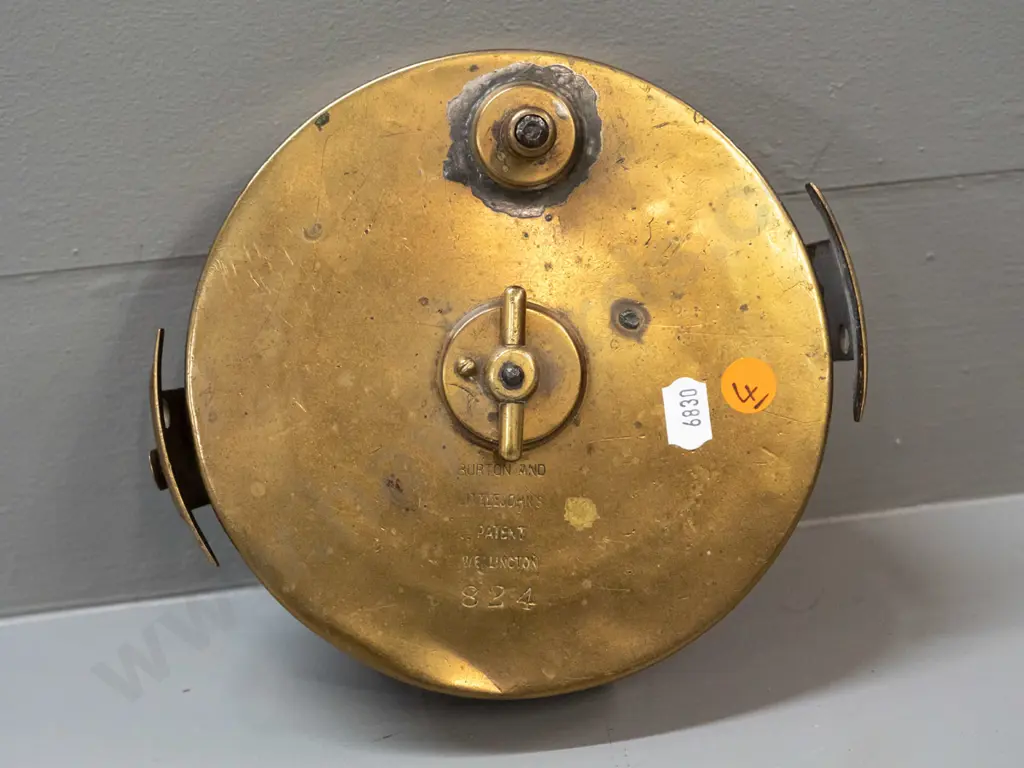 vintage large brass fishing reel marked Burton & Littlejohn Wellington 824 - age wear, knob has been reattached  D-170 Image 1++