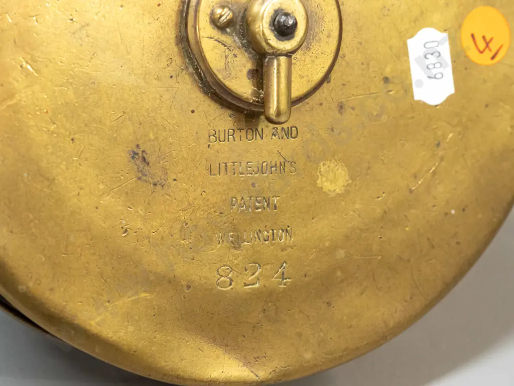 vintage large brass fishing reel marked Burton & Littlejohn Wellington 824 - age wear, knob has been reattached  D-170 Image 1++