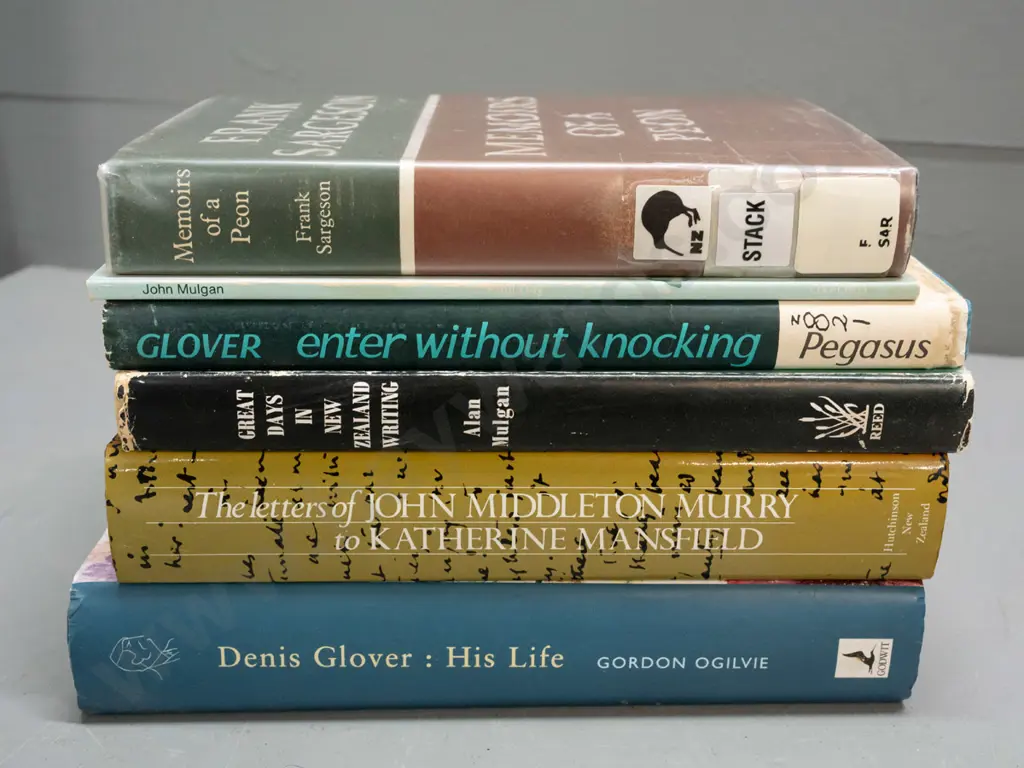 6 NZ literary books - 5 hard cover, Denis Glover, Frank Sargeson, Alan Mulgan, John Mulgan etc - see photos. One is Image 1++