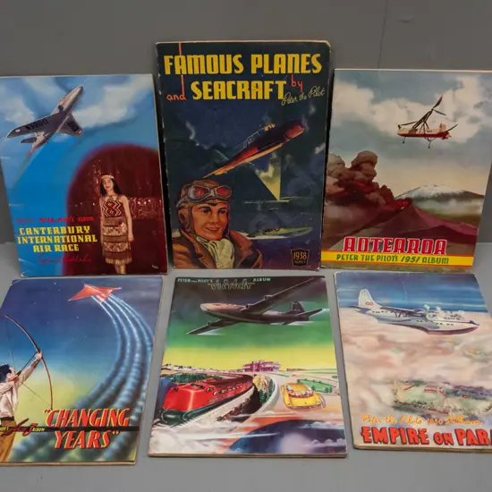 6 1930s, 40s and 50s vintage Peter the Pilot collector card albums -  with collector card contents, may not all be