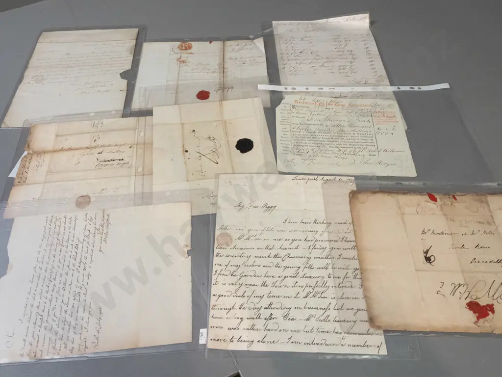 assorted antique letters and documents, 18th and 19th century dates, in plastic sleeves Image 1++