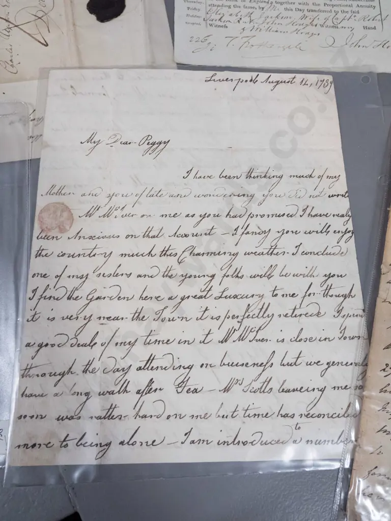 assorted antique letters and documents, 18th and 19th century dates, in plastic sleeves Image 1++