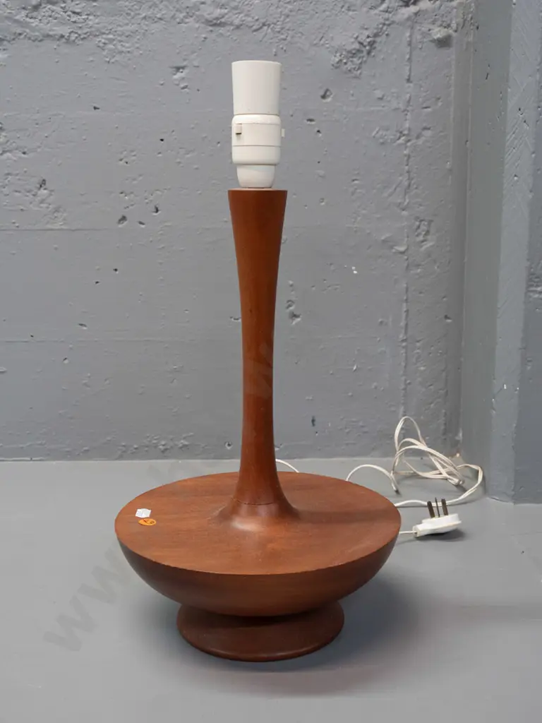 retro turned teak table lamp - no shade H-430 D-230 Image 1++