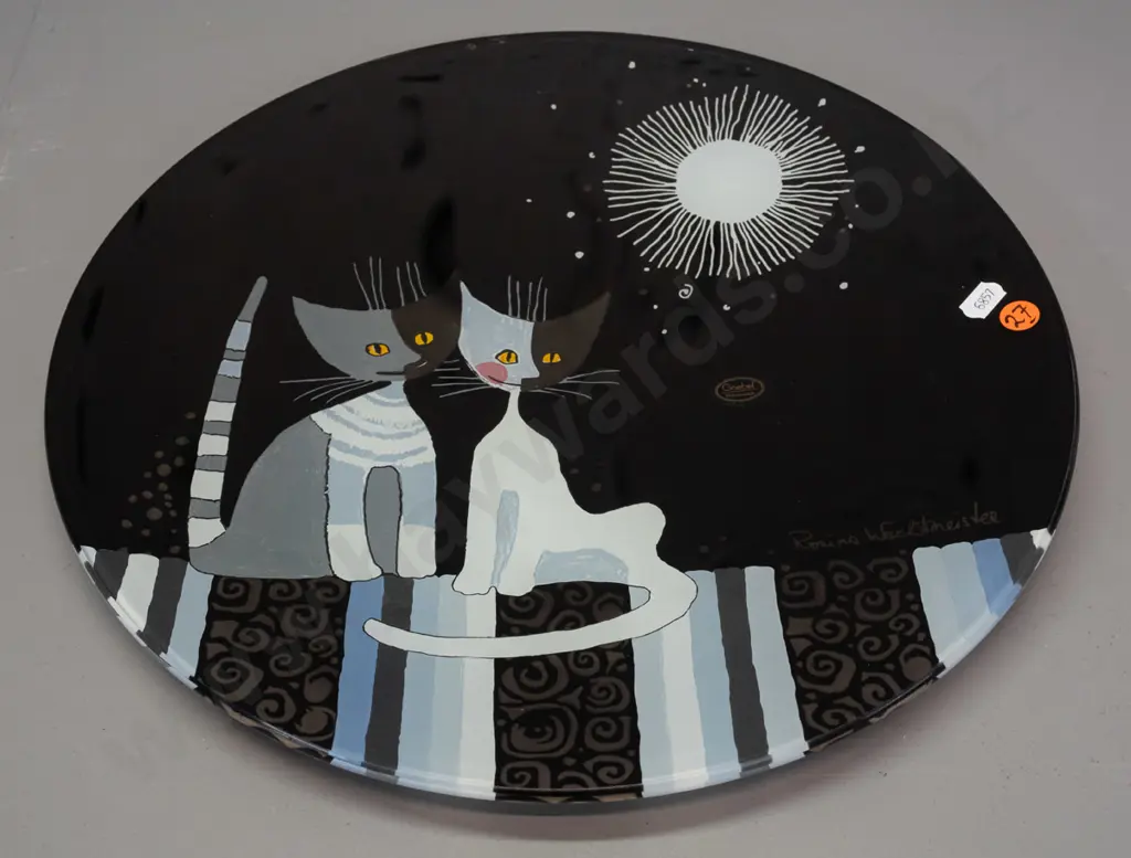 Goebel Rosina Wachtmeister cat design glass display plate with back printed design D-360 Image 1++
