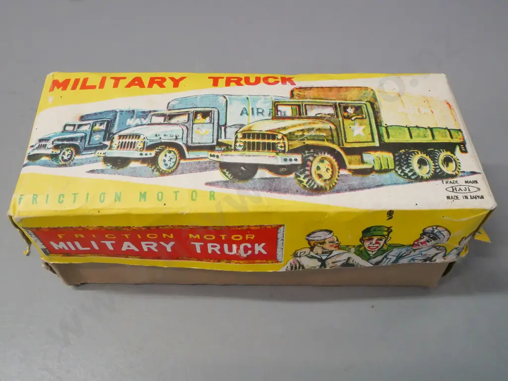 boxed friction motor military truck made in Japan, Haji brand. Truck H-100 L-210 Image 1++