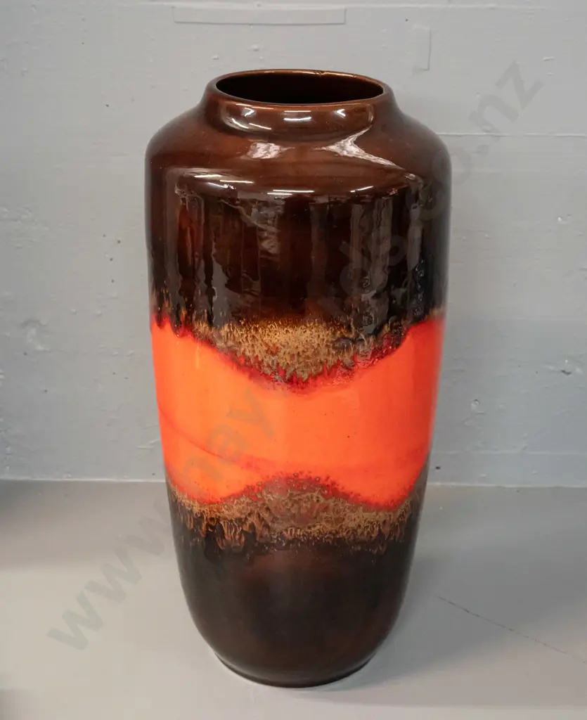 large German pottery vase - brown and orange trickle glaze - a few spots of glaze loss on shoulder area H-450 Image 1++