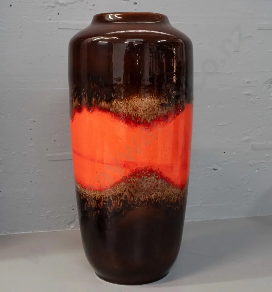 large German pottery vase - brown and orange trickle glaze - a few spots of glaze loss on shoulder area H-450 Image 1++