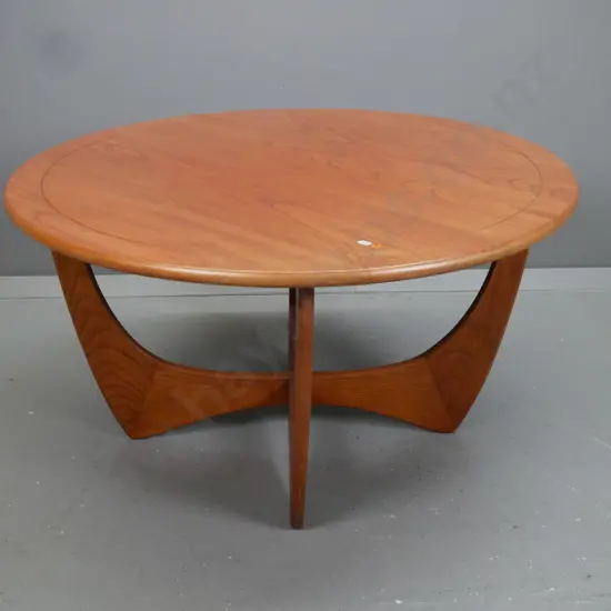vintage oak and elm "astro" G-Plan-style coffee table with etched pinstripe H-460 D-840