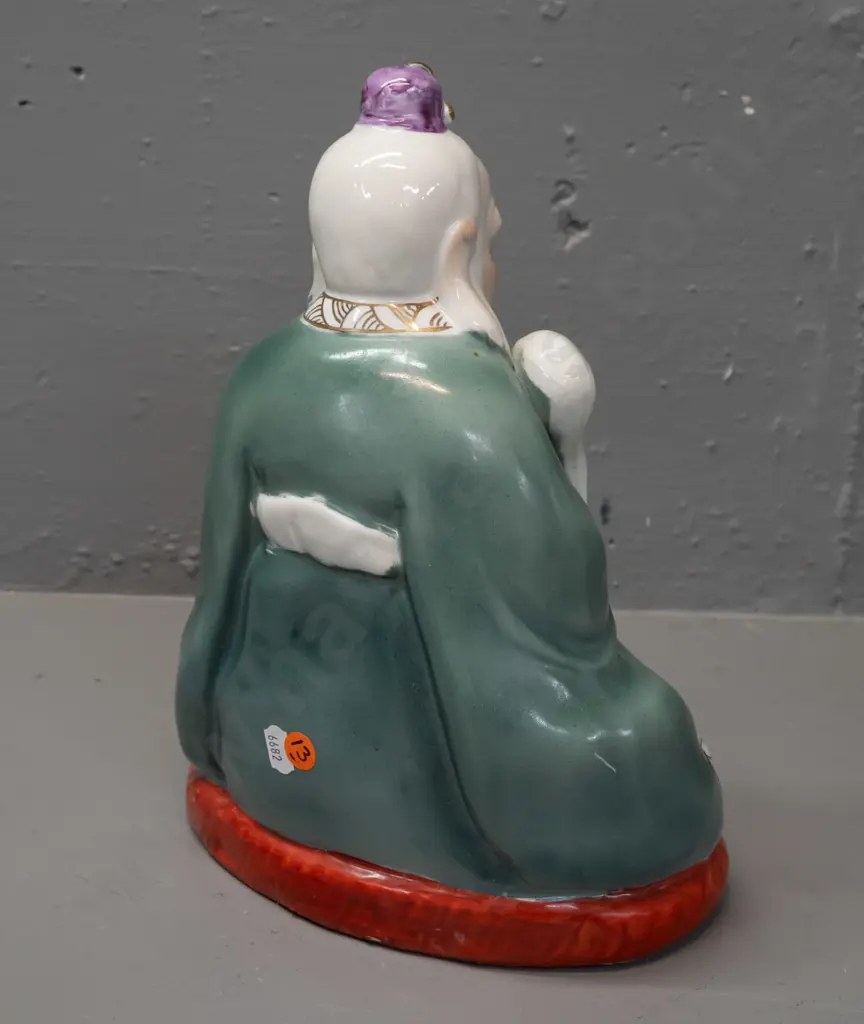 Chinese seated male figure with ceremonial items - hand painted porcelain with gilded highlights, no maker's marks H-300 Image 1++
