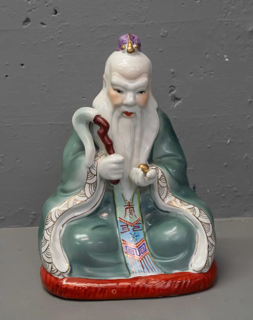 Chinese seated male figure with ceremonial items - hand painted porcelain with gilded highlights, no maker's marks H-300 Image 1++