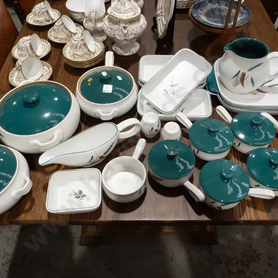 assorted Denby Greenwheat serving / table ware - 2 large and 4 smaller rectangular dishes, 3 larger lidded dishes, 6