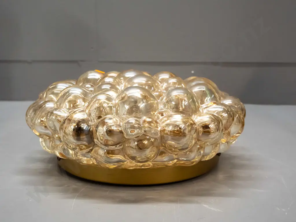 retro bubble glass ceiling light fitting with gold tone metal 2-light fitting H-130 D-310 Image 1++