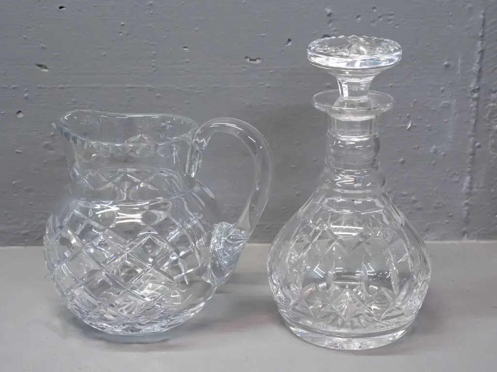 cut crystal stoppered decanter H-230 and jug, no maker's marks Image 1++