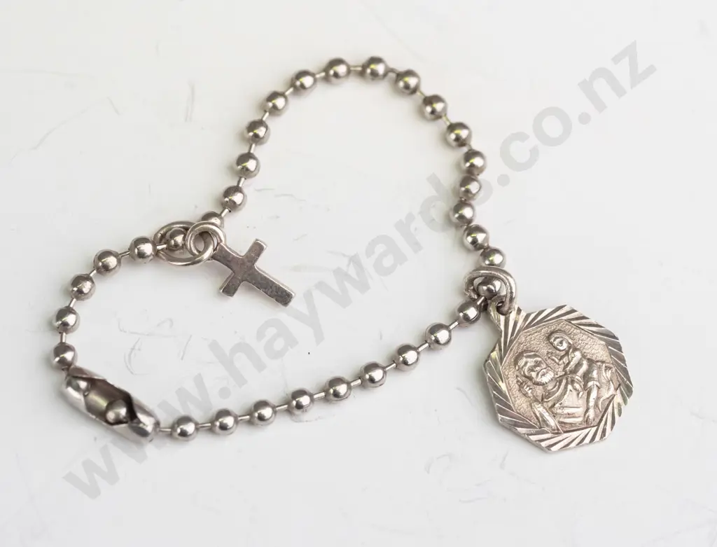 babys silver bracelet with medalion & cross stamped 925 Image 1++