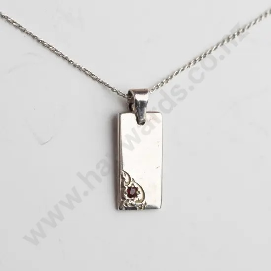 silver ingot necklace with garnet stamped stg sil