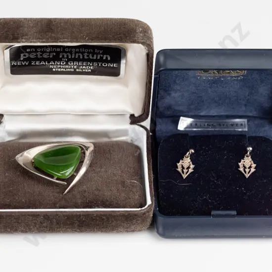 silver greenstone brooch & pair of Scottish thistle earrings both stamped stg sil