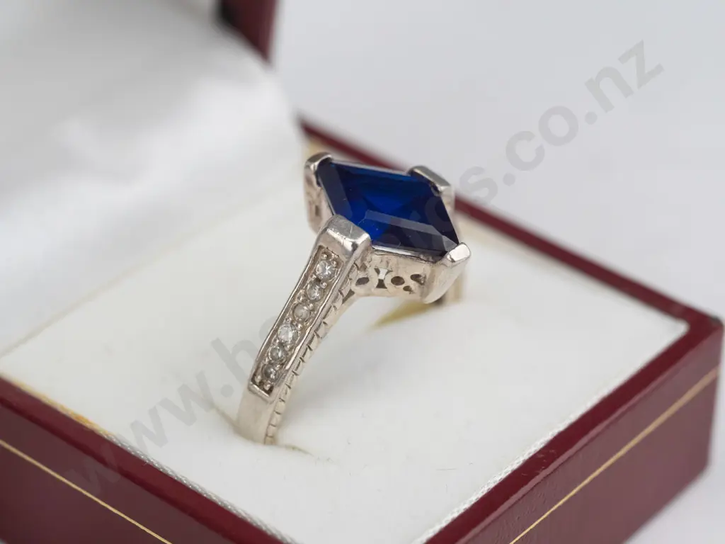 silver cz sapphire ring stamped  925 Image 1++