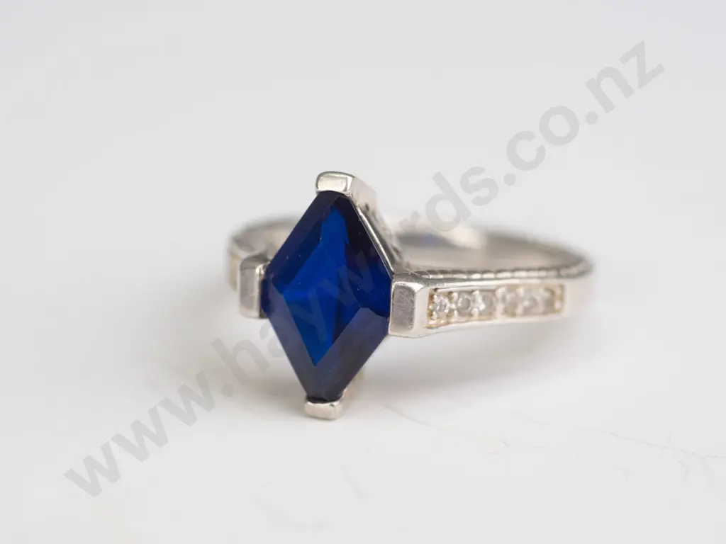 silver cz sapphire ring stamped  925 Image 1++