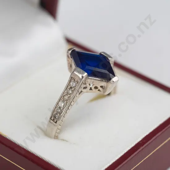 silver cz sapphire ring stamped  925