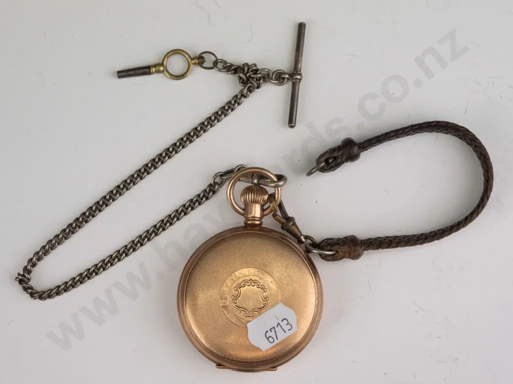 Elgin USA pocket watch gold plated with chain, strap & key - broken spring Image 1++