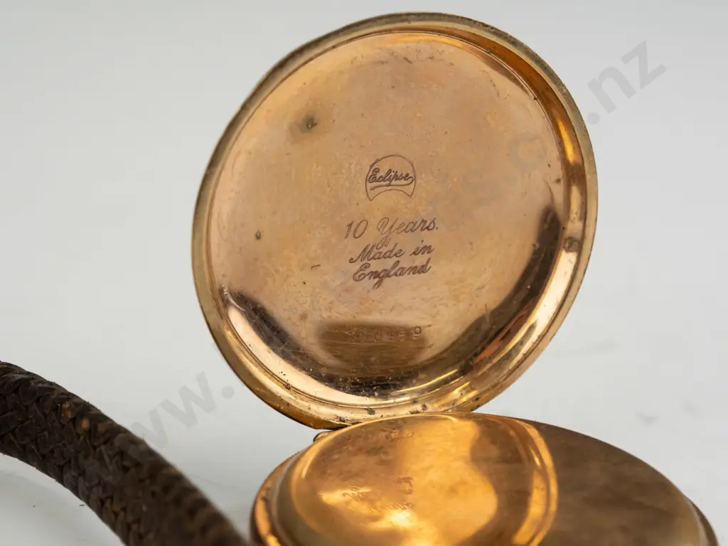 Elgin USA pocket watch gold plated with chain, strap & key - broken spring Image 1++