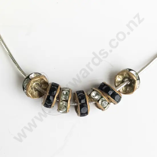 silver necklace with 7 rings - czs & black stones stamped 925