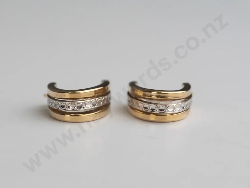 9ct 2 tone hoop clip earrings 2gms Image 1++