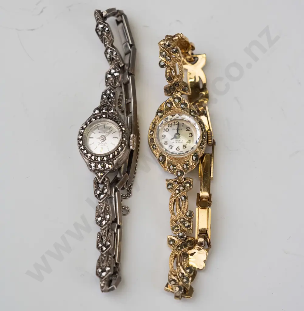 2 marcasite watches - 1 silver stamped 925 & 1 gold colour no marrk Image 1++