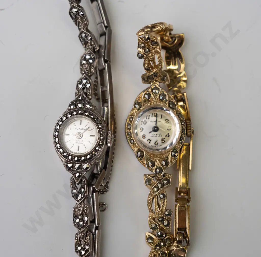2 marcasite watches - 1 silver stamped 925 & 1 gold colour no marrk Image 1++