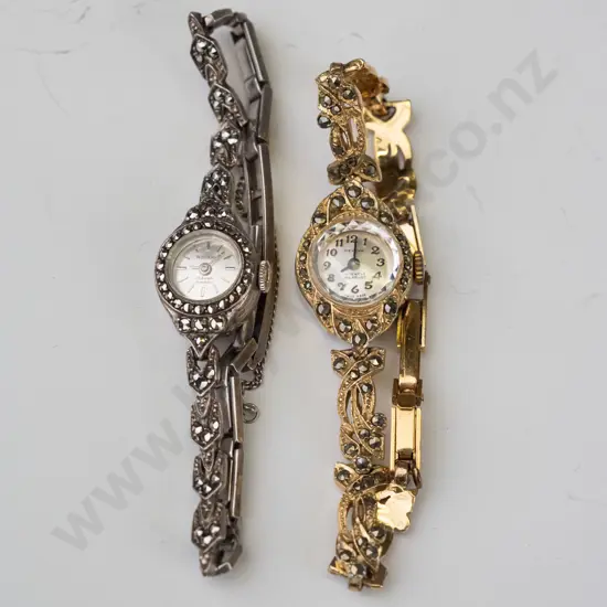 2 marcasite watches - 1 silver stamped 925 & 1 gold colour no marrk