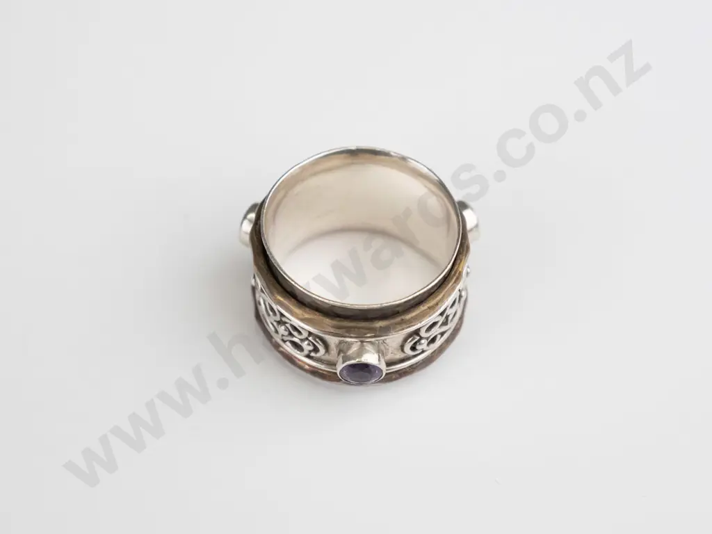 sterling silver amethyst spinner ring stamped 925 Image 1++