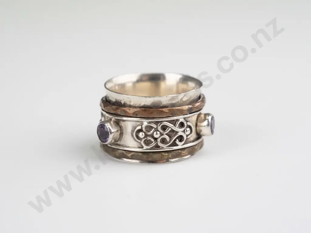 sterling silver amethyst spinner ring stamped 925 Image 1++