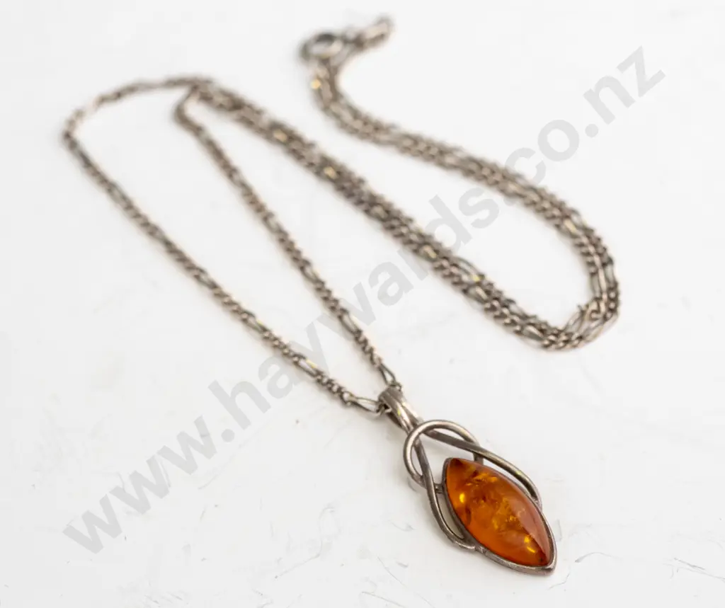 silver amber stone necklace stamped 925 Image 1++