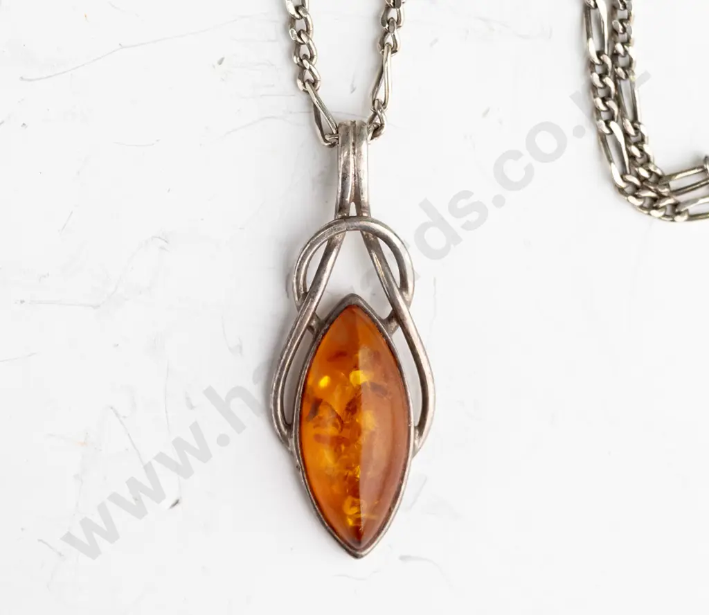 silver amber stone necklace stamped 925 Image 1++